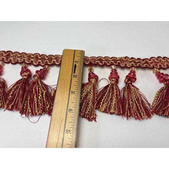 Decorative Red & Gold Tassel Trim 1 yard + 26" Elegant Beaded Accents Vtg - Picture 7 of 12